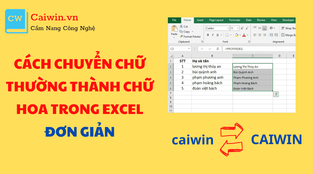 cách chuyển chữ thường thành chữ hoa trong excel