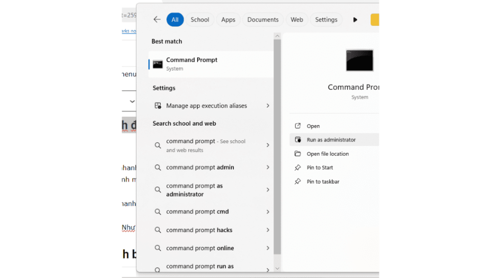 bước 1 kiểm tra cấu hình command prompt