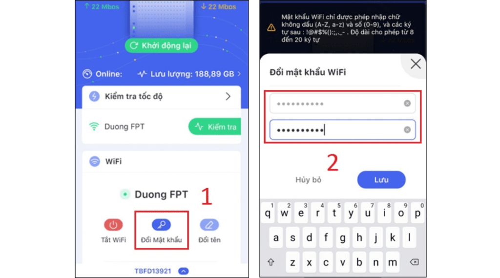 bước 3 đổi mật khẩu wifi fpt