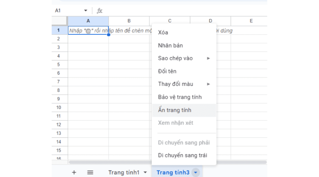 cách 1 hiện sheet excel