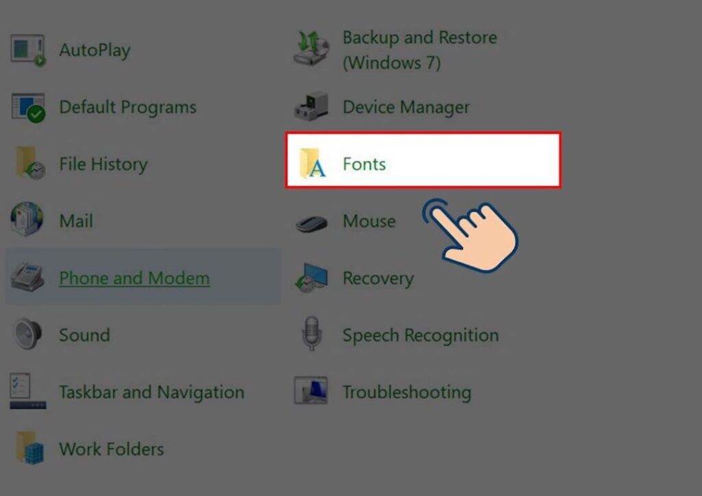 cài phông bằng control panel