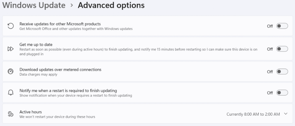 Chọn Windows Update Settings