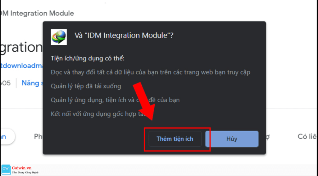 thêm tiện ích idm trên chrome