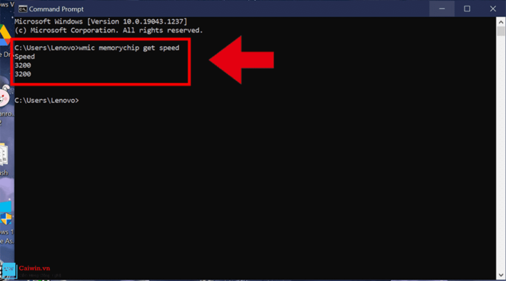 xem bus ram bằng command prompt